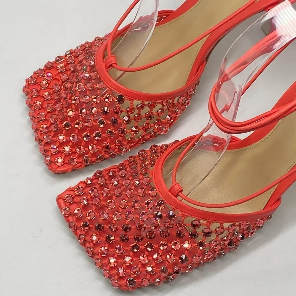 Bottega Veneta Stretch Embellished Ankle Strap High Heel Pumps size 39.5